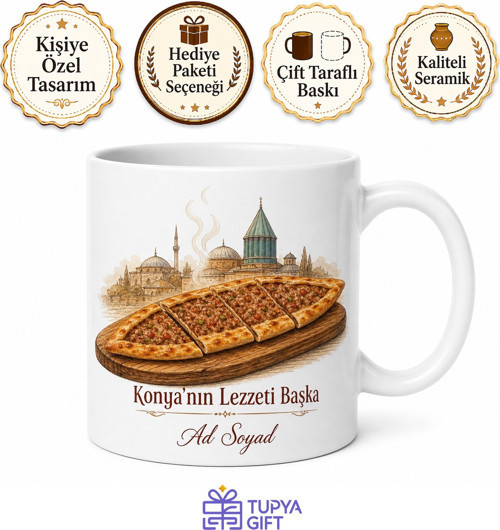 Etli Ekmek Temalı Konya Kupası Baskılı Porselen Kupa Bardak Hediye