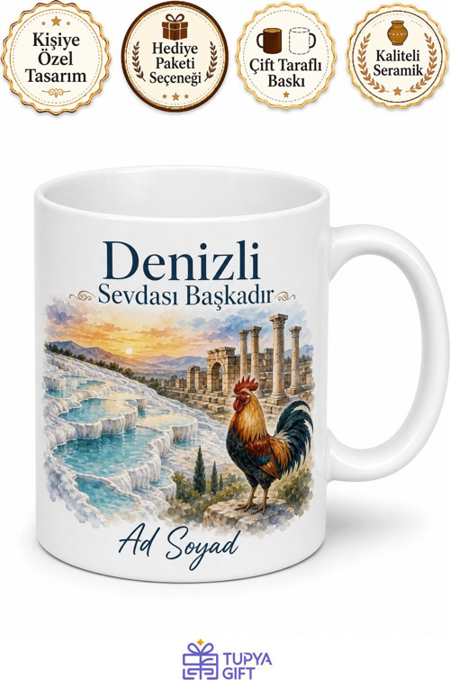 Denizli Şehir Anısı Fotoğraflı Kupa Bardak Hatıra Hediye Porselen Mug