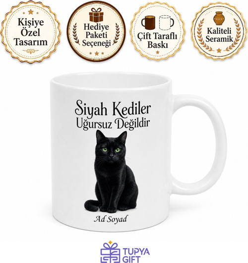 Siyah Kedi Uğursuz Değildir Temalı Hayvansever Motivasyon Kupası Hediye Bardak