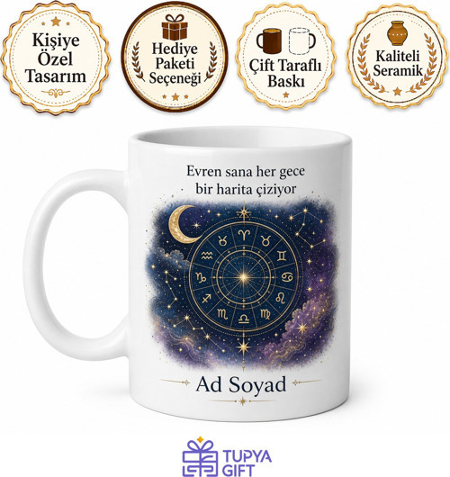 Astroloji Sever Yıldız Haritası Gökyüzü Burçlar Kupa Bardak Hediye