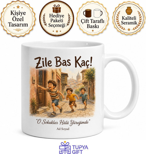 Zile Basıp Kaçan Çocukluk Anılarına Nostaljik Sokak Oyunları Kupa Bardak Hediye