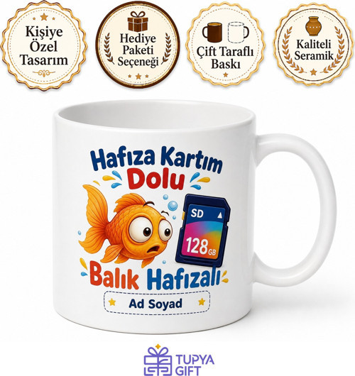 Her Şeyi Unutanlara Hafıza Kartı Dolu Balık Hafızalı Esprili Kupa Bardak Hediye