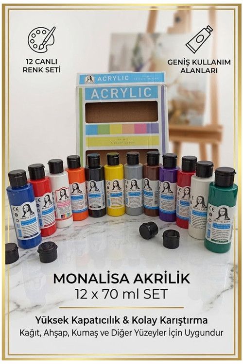 Akrilik Boya 12 Renk Pastel ve Ana Renk 1 Paket Monalisa 70 ml 12 li Akrilik Boya Resim Dersi Tuval Ahşap Taş Boya Seti