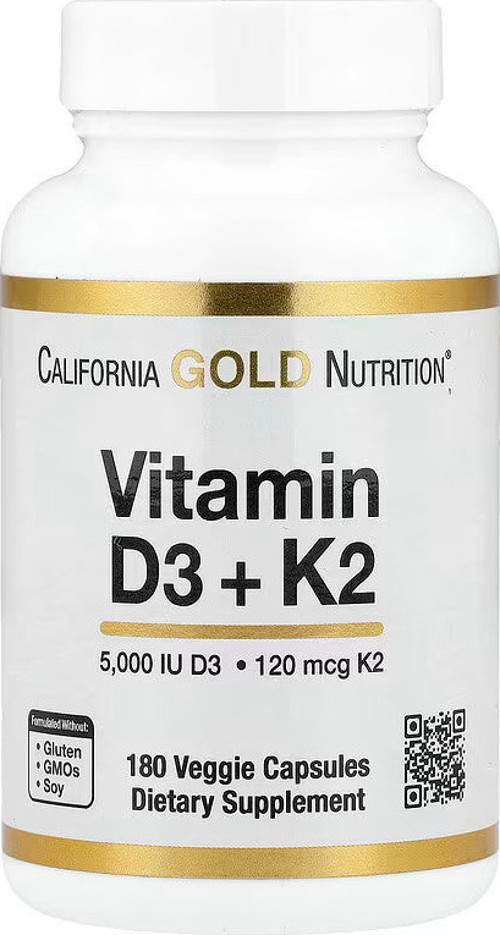 Vitamin D3 + K2 MK7 180 Veggie Caps