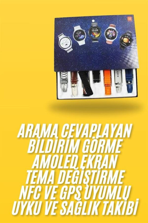 7 Kordonlu Akıllı Saat Siyah Kasa Dokunmatik Ekran Uyku Takibi