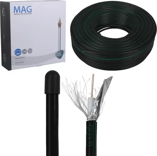 Mag Rg6/U6 Bakır Cu/Cu 80 Tel Siyah Anten Kablosu (100 Metre)