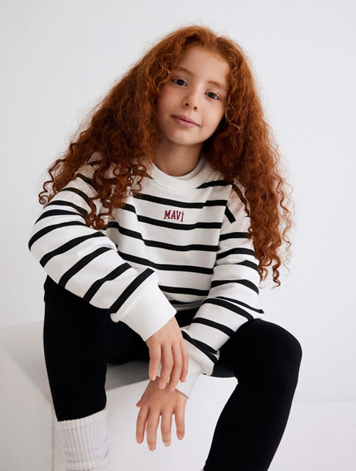 Mavi M7S10038-900 Logo Baskılı Çizgili Kız Çocuk Sweatshirt