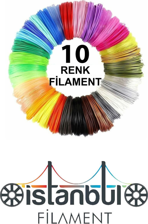 Pla 10 Renk X 5 Metre = 50 Mt 3 Boyutlu Kalem Plastiği Filamenti