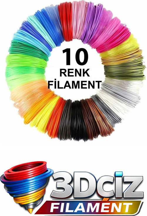 Pla 3D Kalem Filament Pla 10 Renk (10X5 Metre) 50 Metre Pla Filament