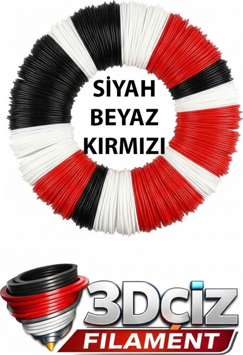 Pla 3D Kalem Filament Pla Kırmızı - Siyah - Beyaz Renk (3X5 Metre) 15 Metre Pla Filament