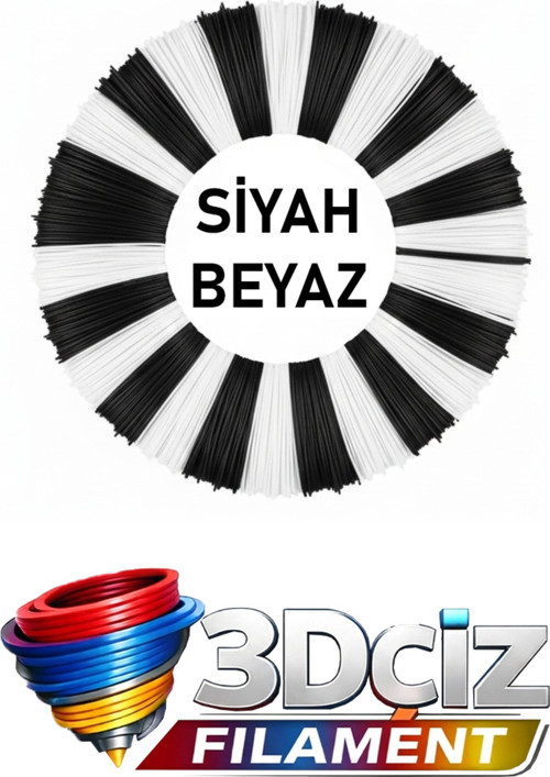 Pla 3D Kalem Filament Pla Siyah Beyaz Renk (10X2 Metre) 20 Metre Pla Filament