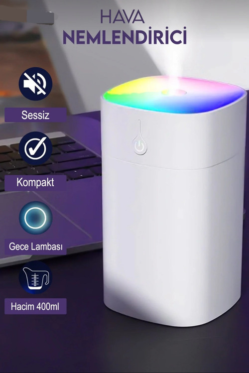 400 ML Ultrasonik Hava Nemlendirici ve Aroma Difüzörü- LED Işıklı Buhar Makinesi