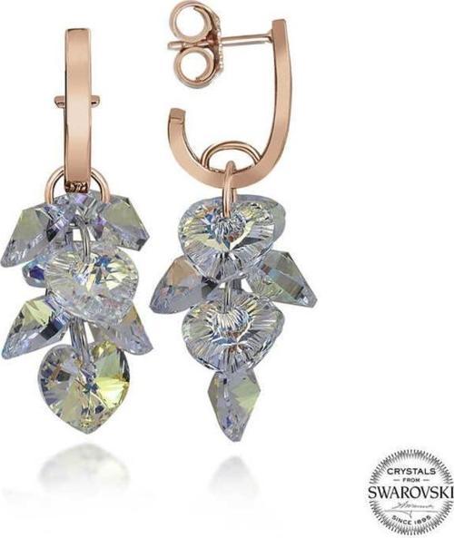 Swarovski Crystal Taşlı Gümüş Kalp Salkım Sallantılı Çivili Kadın Küpe