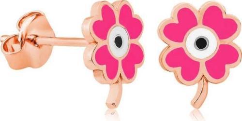 ​Gümüş Fosforlu Pembe Yonca Küpe