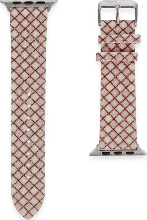 Newface Apple Watch 38mm Karo Motif Kordon - Pembe
