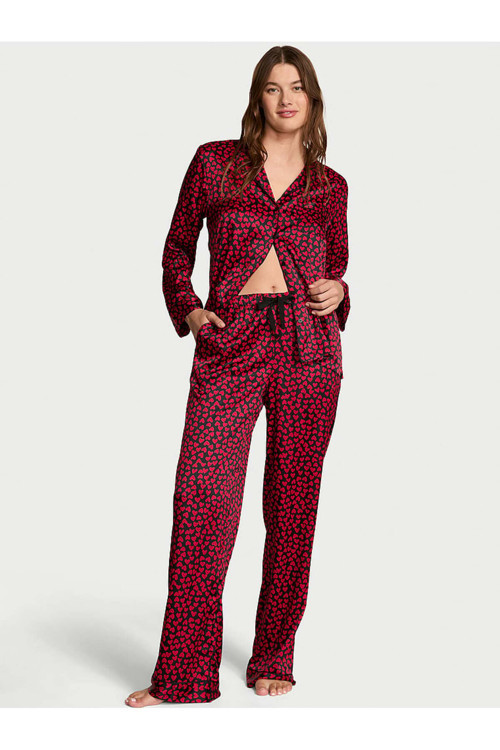 Parlak Saten Uzun Pijama Takımı