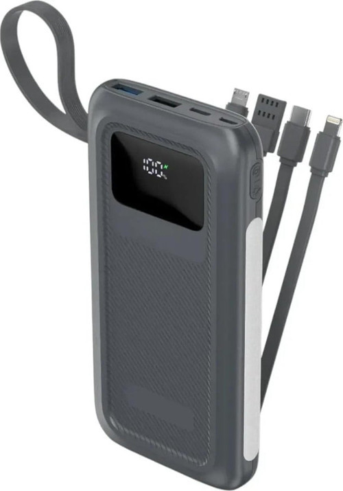 PW-128 10.000 mAh Powerbank 22.5W 3A PD QC Süper Hızlı Şarj 4 Dahili Kablolu LCD Göstergeli Işıldaklı