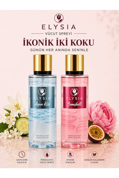 Aqua Kiss & Bomshell Vücut Spreyi Seti 2x250 ml (500 ml) Çiçeksi Meyvemsi Kadın Parfüm Mist