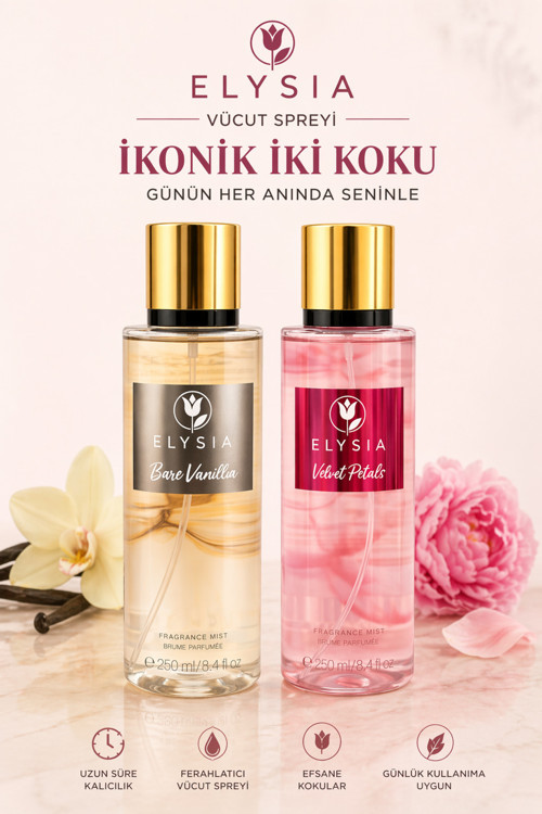 Bare Vanilla & Velvet Petals 2’li Set Kadın Vücut Spreyi 250 ml x2 Kalıcı Ferah Parfüm Mist