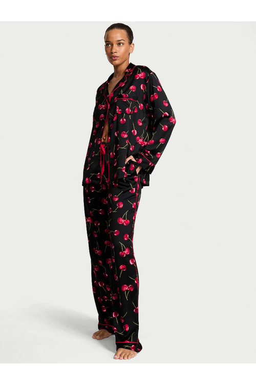 Parlak Saten Uzun Pijama Takımı