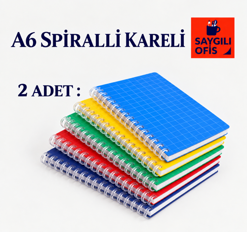 Saygılıofis Spiralli Pp. Kapak Ödev Defteri A6 60 Yaprak Kareli Not Defteri Telli ( 2 ADET )