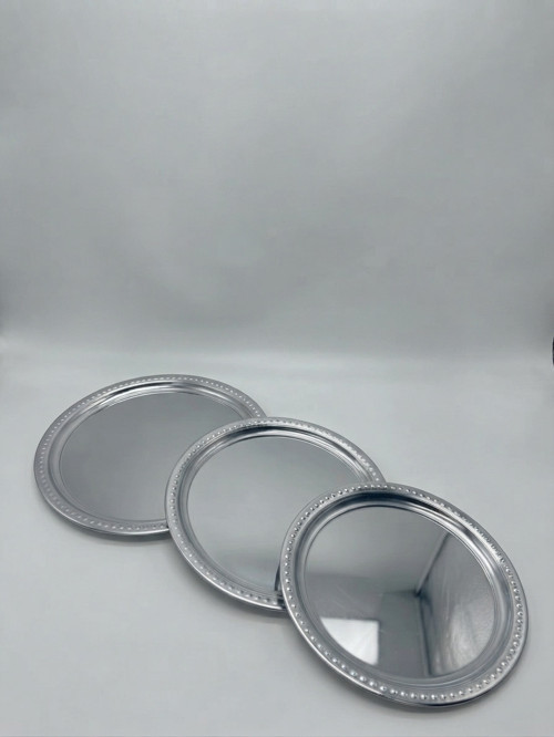 Üçlü Nakış Tepsi 31-34-30 cm Boyutlarında - Sunum Tepsisi 3 ADET 3 Farklı Boy Krom Paslanmaz