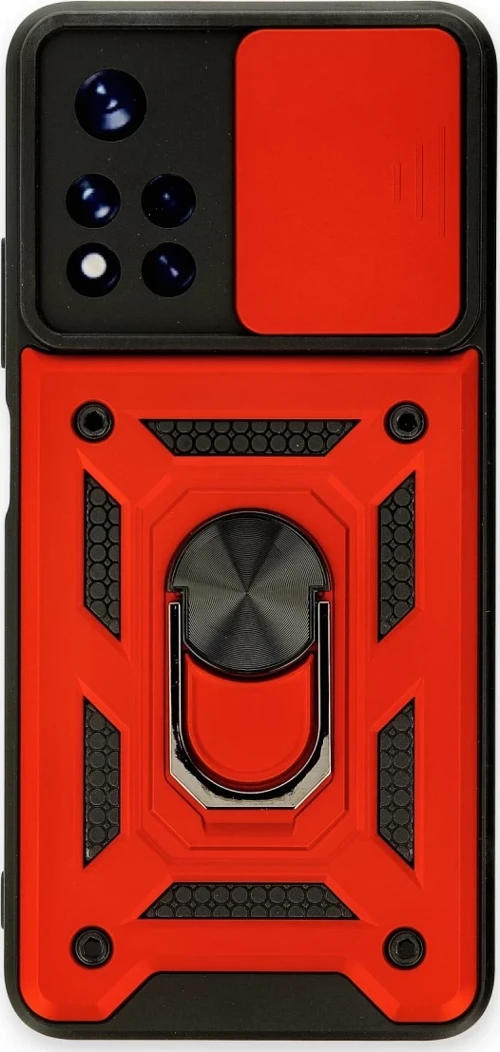 Newface Xiaomi Redmi Note 11T Kılıf Pars Lens Yüzüklü Silikon - Kırmızı