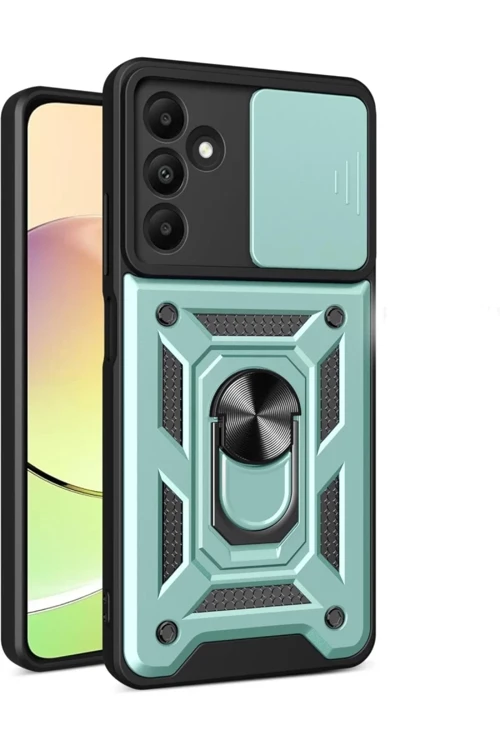 Newface Samsung Galaxy M15 Kılıf Pars Lens Yüzüklü Silikon - Yeşil