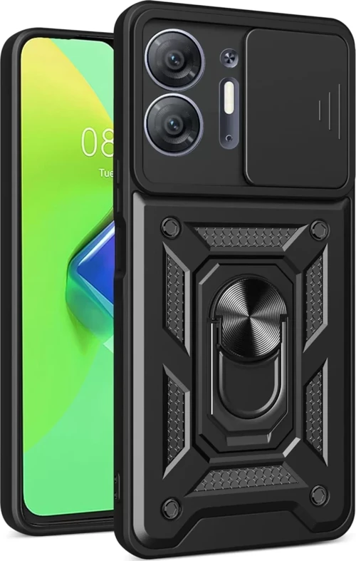 Newface İnfinix Hot 30 5G Kılıf Pars Lens Yüzüklü Silikon - Siyah