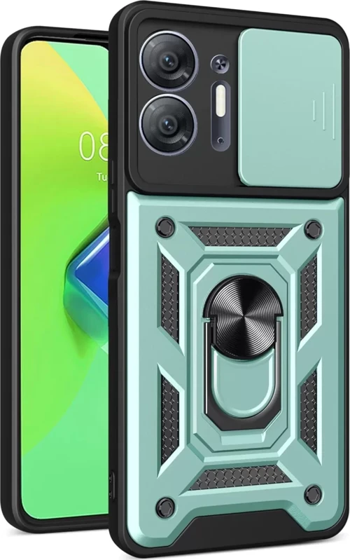 Newface İnfinix Hot 30 5G Kılıf Pars Lens Yüzüklü Silikon - Yeşil