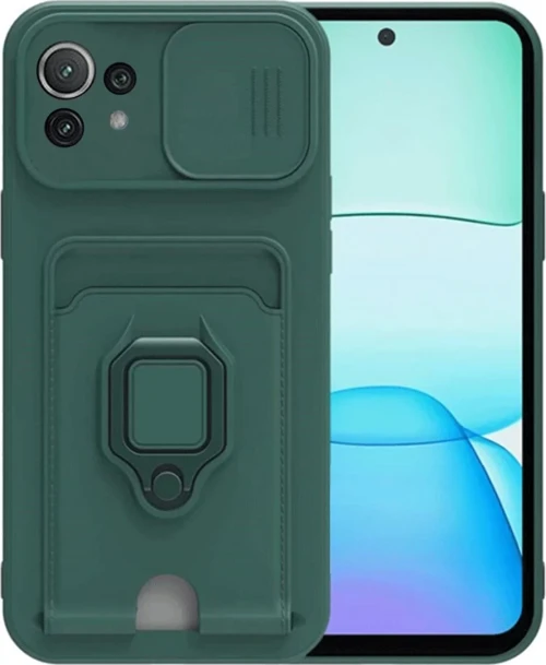 Newface Xiaomi Mİ 11 Lite Kılıf Zuma Kartvizitli Yüzüklü Silikon - Yeşil