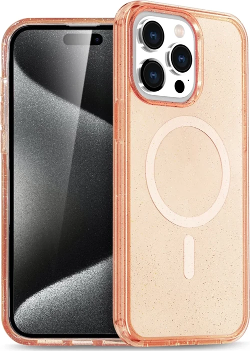 Newface Apple iPhone 15 Pro Kılıf Star Magsafe Kapak - Turuncu