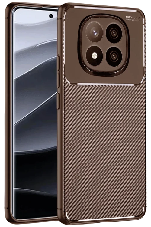 Newface Xiaomi Redmi Note 14 Pro Plus Kılıf Auto Focus Karbon Kapak - Kahverengi