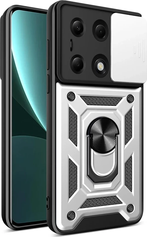 Newface Xiaomi Poco M6 Pro 4G Kılıf Pars Lens Yüzüklü Silikon - Gümüş