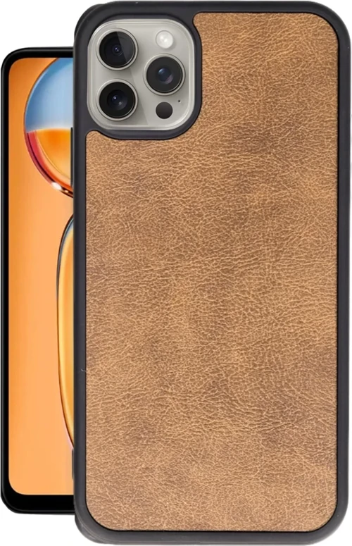 Newface Apple iPhone 15 Pro Max Kılıf Aras Deri Kapak - Taba
