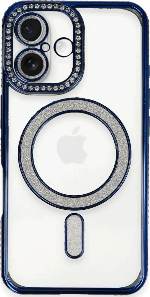 Newface Apple iPhone 16 Kılıf Joke Simli Magneticsafe Kılıf - Lacivert