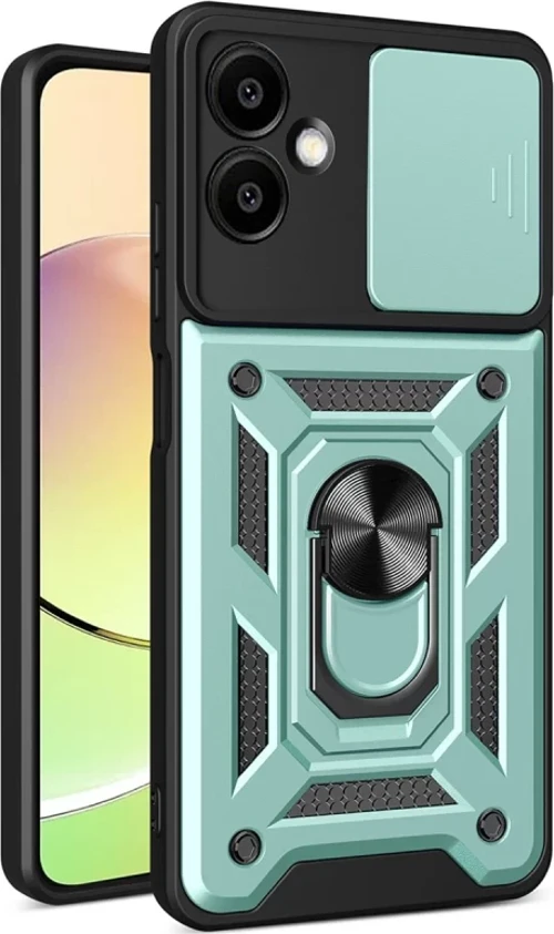 Newface Samsung Galaxy A06 Kılıf Pars Lens Yüzüklü Silikon - Yeşil