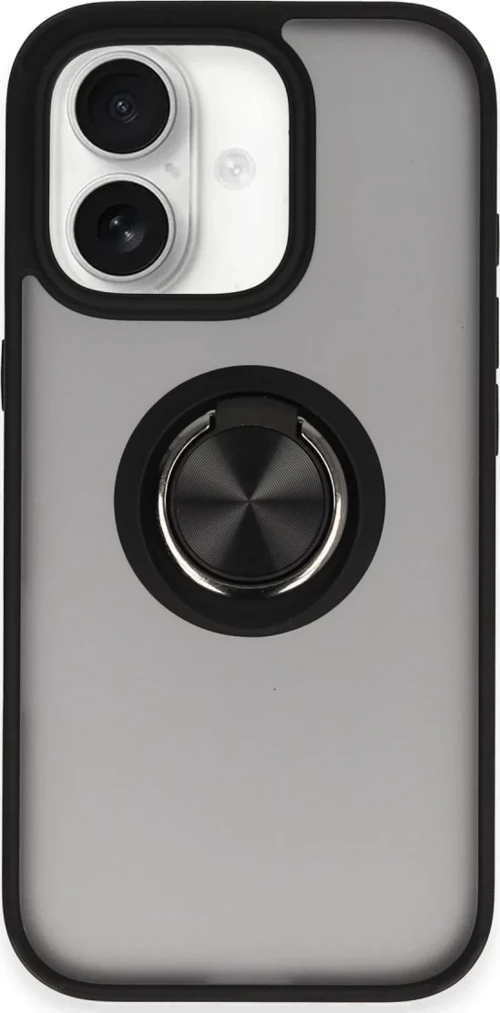 Newface Apple iPhone 16 Kılıf Montreal Yüzüklü Silikon Kapak - Siyah