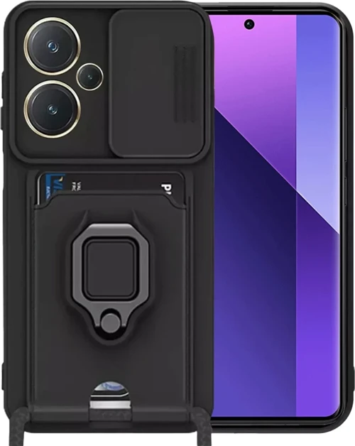 Newface Xiaomi Redmi Note 13 Pro Plus Kılıf Zuma Kartvizitli Yüzüklü Silikon - Siyah