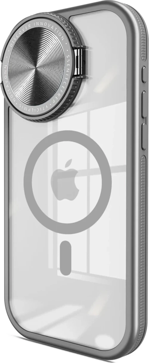 Newface Apple iPhone 15 Pro Max Kılıf Teleskop Lens Magsafe Silikon Kapak - Titan Gri