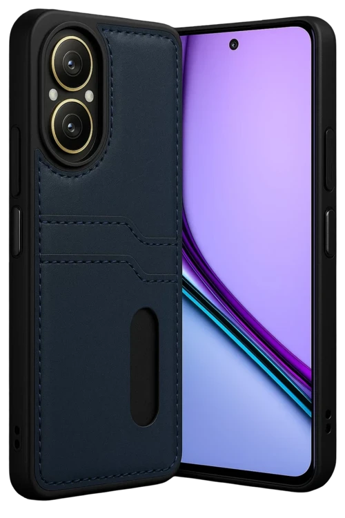 Newface Realme 12 Lite Kılıf Sara Kartvizitli Deri Kılıf - Lacivert