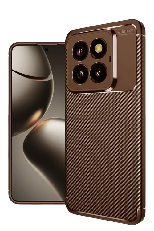 Newface Xiaomi Mi 14T Pro Kılıf Auto Focus Karbon Kapak - Kahverengi