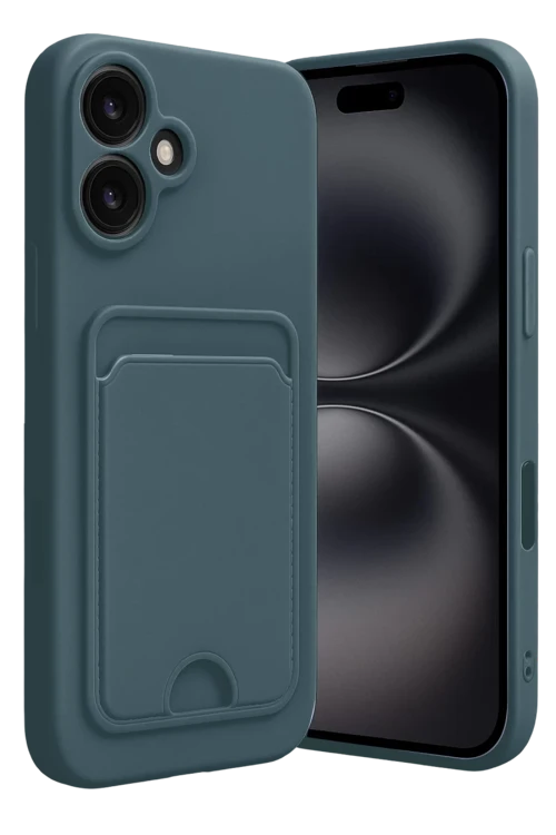 Newface Apple iPhone 16 Kılıf Kelvin Kartvizitli Silikon - Koyu Yeşil