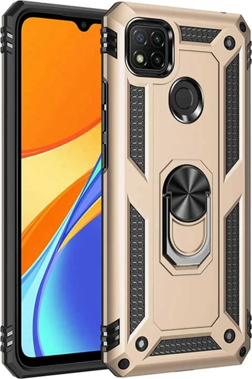 Newface Xiaomi Redmi 9C Kılıf Sofya Yüzüklü Silikon Kapak - Gold