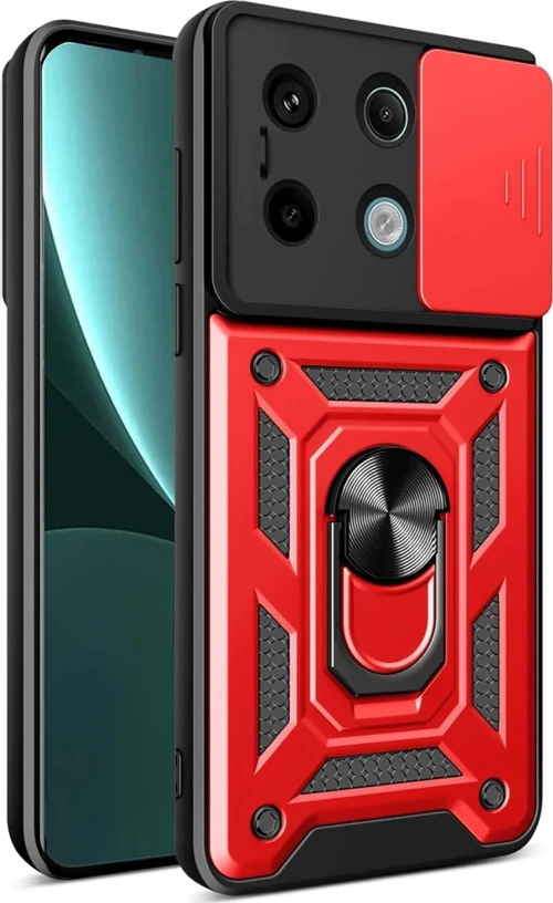 Newface Xiaomi Redmi Note 13 Pro 4G Pars Lens Yüzüklü Silikon - Kırmızı