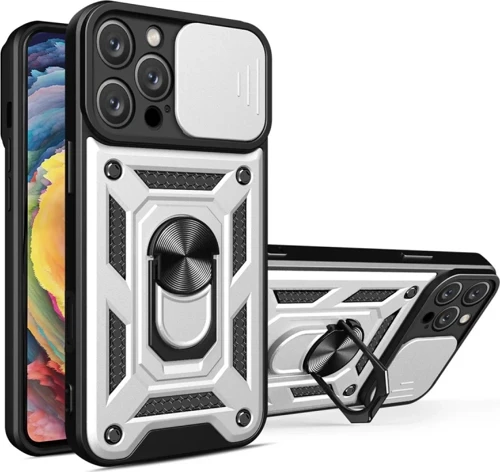 Newface Apple iPhone 16 Pro Kılıf Pars Lens Yüzüklü Silikon - Gümüş