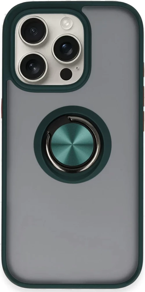 Newface Apple iPhone 16 Pro Max Kılıf Montreal Yüzüklü Silikon Kapak - Yeşil
