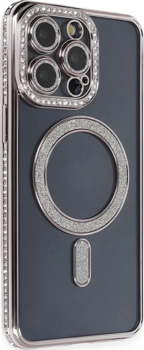 Newface Apple iPhone 14 Pro Kılıf Joke Simli Magneticsafe Kılıf - Gri