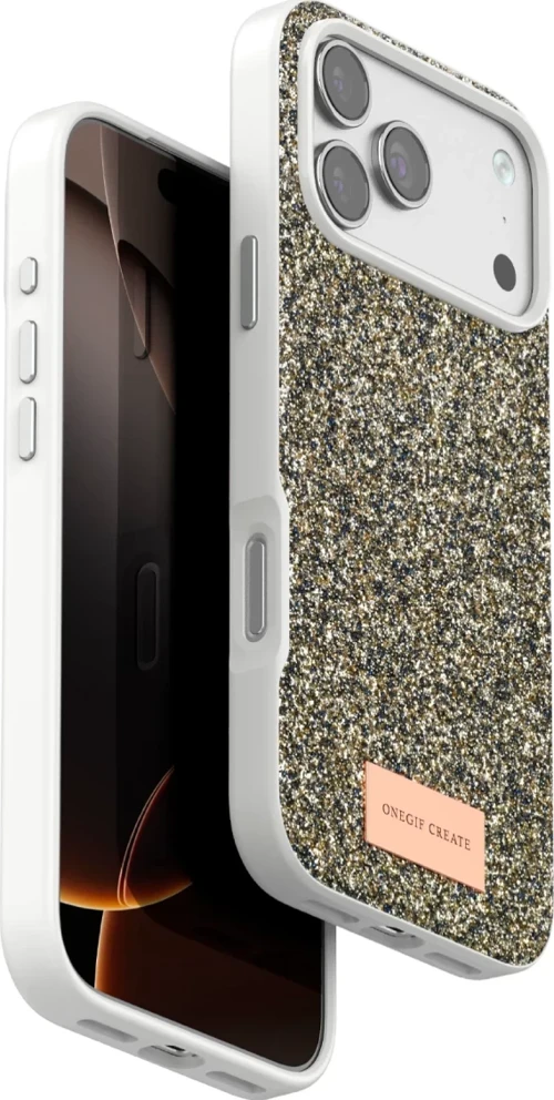 Onegif Apple iPhone 17 Pro Bright Simli Kapak - Çöl Titanyum