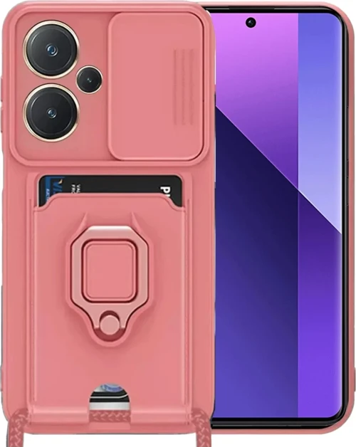 Newface Xiaomi Redmi Note 13 Pro Plus Kılıf Zuma Kartvizitli Yüzüklü Silikon - Pembe
